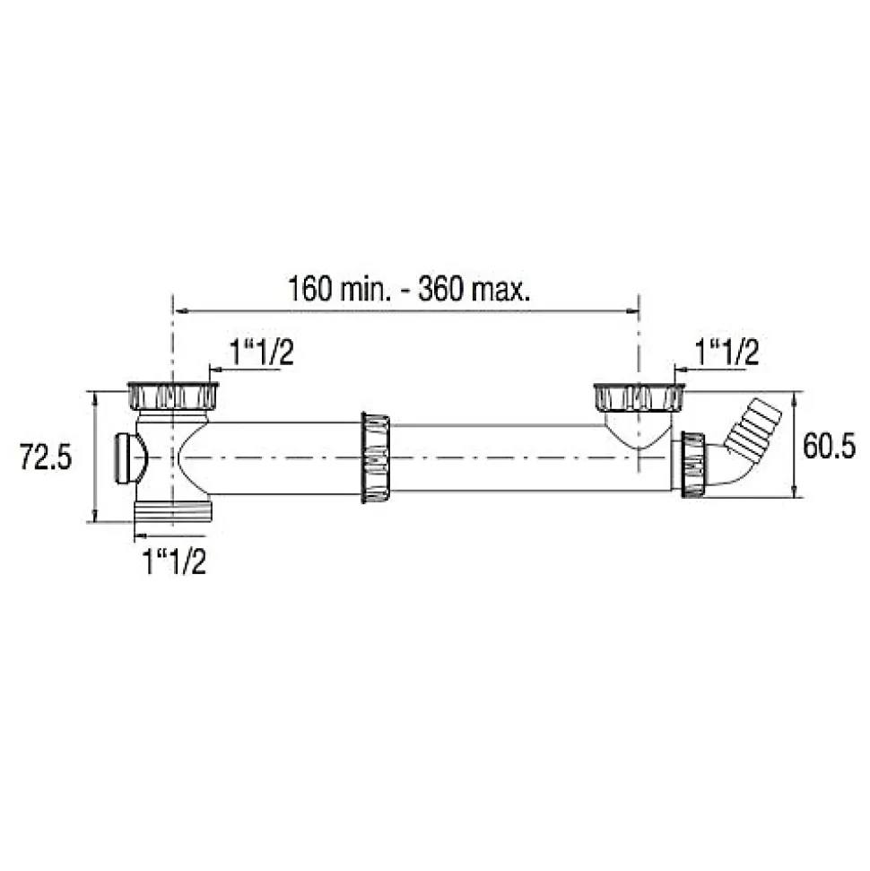 Tubulure pour évier 2 cuves sans siphon en PVC avec prise mixte - VALENTIN - 00 775100 001 00