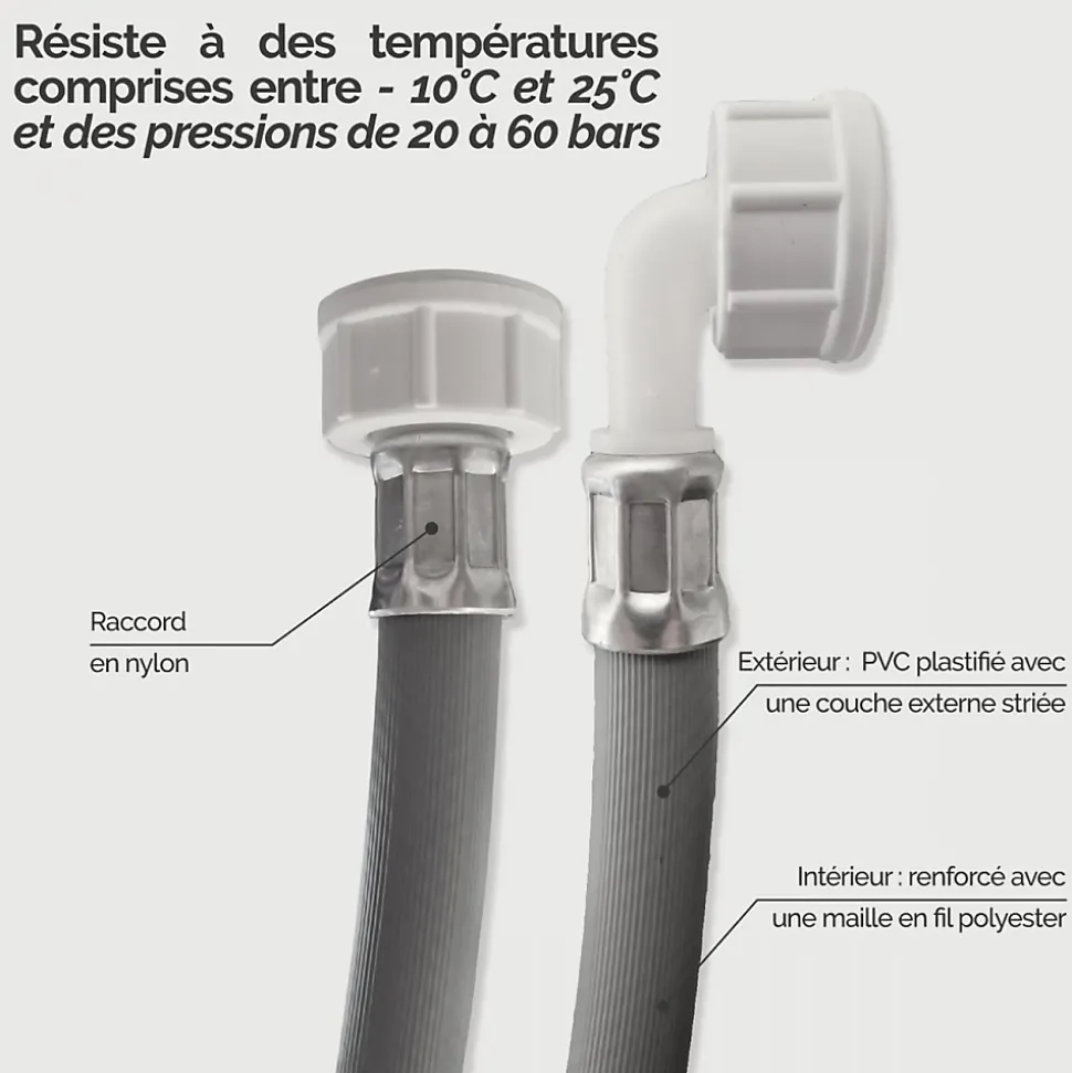 Tuyau d'arrivée d'eau universel pour machine à laver, lave vaisselle - Gris - 1.5 m - Linxor