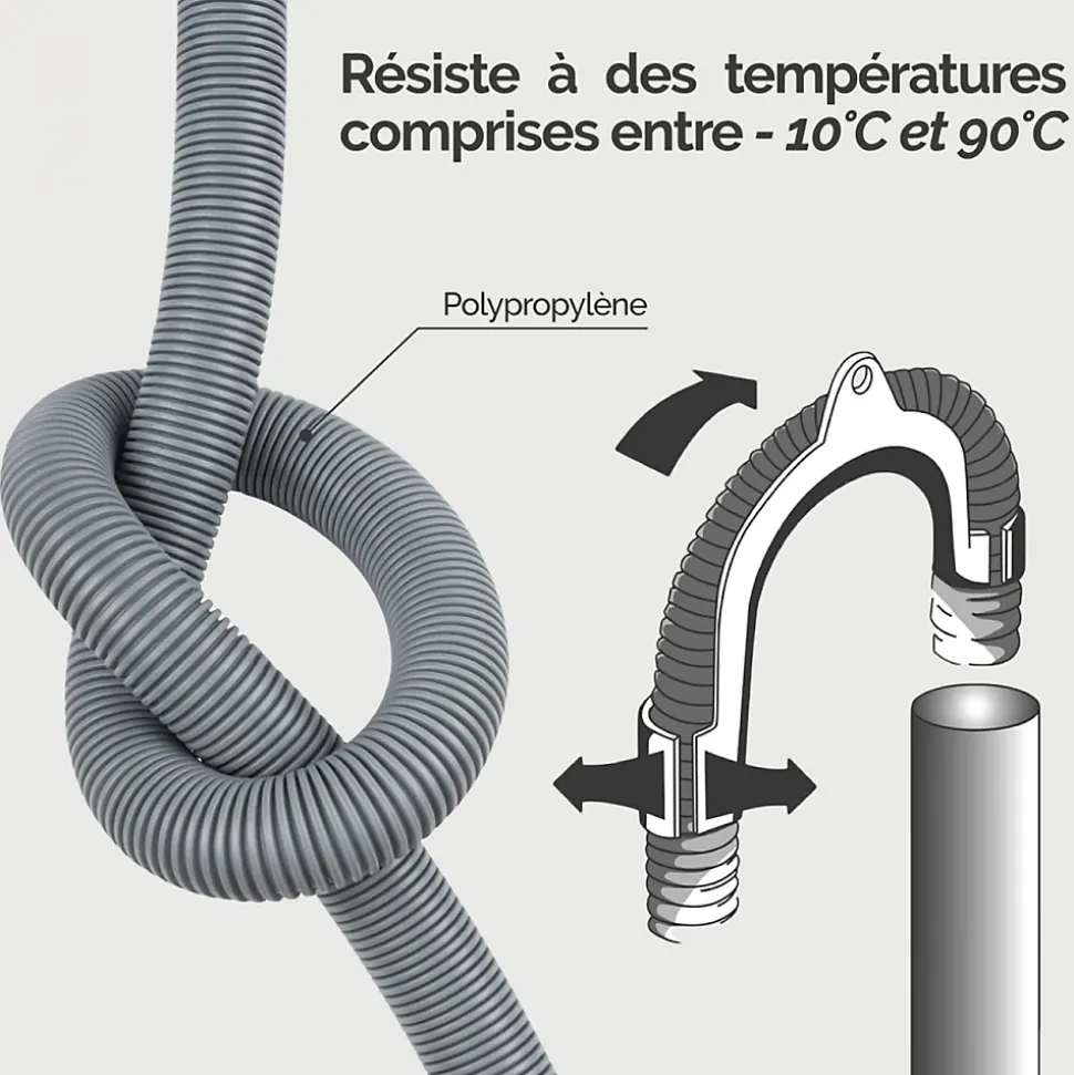 Tuyau de vidange, d'évacuation universel pour machine à laver, lave vaisselle - Gris - 1,5 m - Linxor