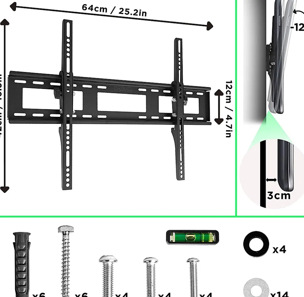 TVB123M Support TV mural pour écran de 23 à 55 pouces Inclinable Charge max 40 kg VESA 200 400 Télé LED LCD OLED Duronic
