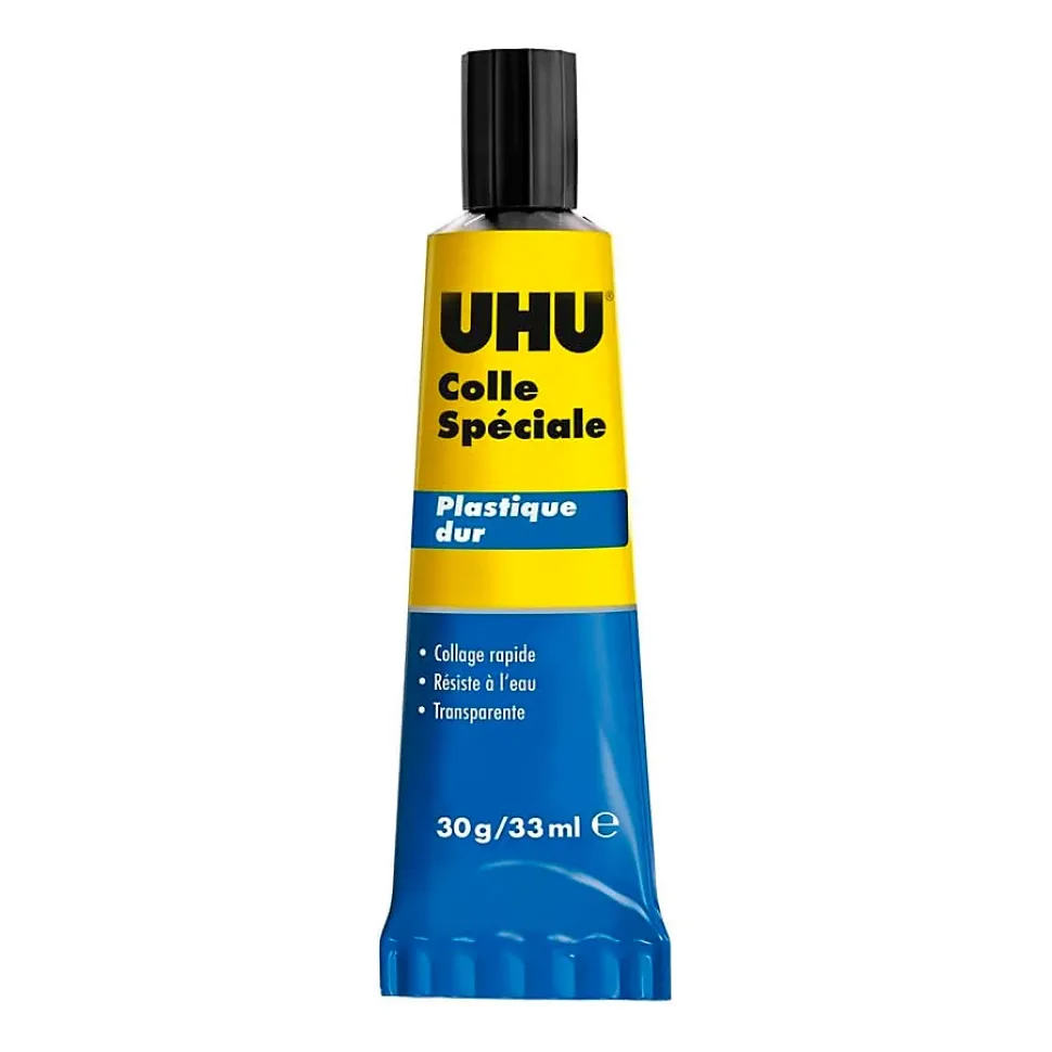 UHU Colle spéciale plastique dur - colle idéale pour toutes les matières plastiques courantes , transparente, tube 30g