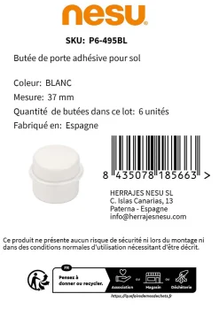 8 Un. Butée de porte adhésive en bois laqué blanc 47x38MM