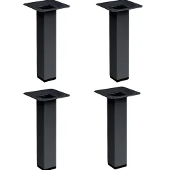 4 un. Pied carré pour meuble en acier 25x25mm hauteur 150mm peinture noire avec embout