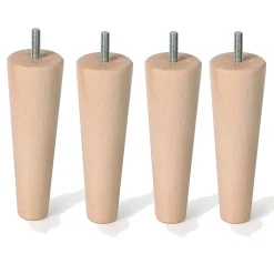 4un. Pied de meuble nordique pied conique en bois de hêtre naturel non vernis. Hauteur 150mm