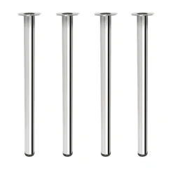 4 un. Pied de table rond en acier, diamètre 60 mm, hauteur 710 mm, chromé avec régulateur de niveau