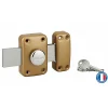 Verrou à bouton Apache pour porte de garage, cylindre 40mm, pêne 160mm, acier, 3 clés, époxy or - THIRARD