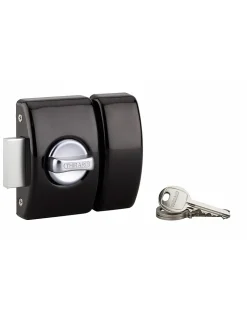 Verrou à bouton Design 5 pour porte d'entrée, cylindre 40mm, acier, 3 clés, noir - THIRARD