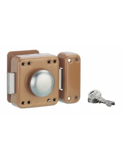Verrou à bouton Rafale pour porte d'entrée, cylindre 45mm, acier, 3 clés, époxy bonze - THIRARD