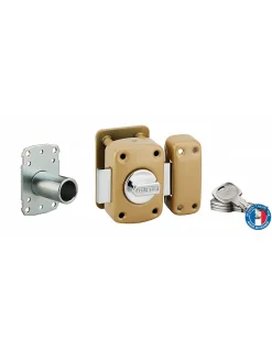 Verrou à bouton Transit 2 A2P pour porte d'entrée, cylindre 45mm, acier, 4 clés, époxy bronze - THIRARD