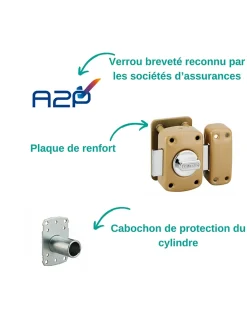 Verrou à bouton Transit 2 A2P pour porte d'entrée, cylindre 45mm, acier, 4 clés, époxy bronze - THIRARD