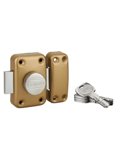 Verrou à bouton Transit 2 pour porte d'entrée, cylindre 80mm, 4 clés, époxy or - THIRARD