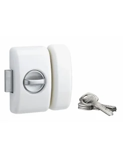 Verrou à bouton Universel pour porte d'entrée, cylindre 45mm, acier, 4 clés, epoxy blanc - THIRARD