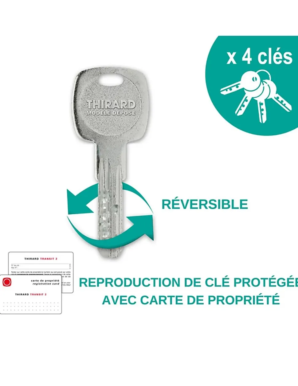 Verrou à bouton Universel pour porte d'entrée, cylindre 45mm, acier, 4 clés, epoxy blanc - THIRARD