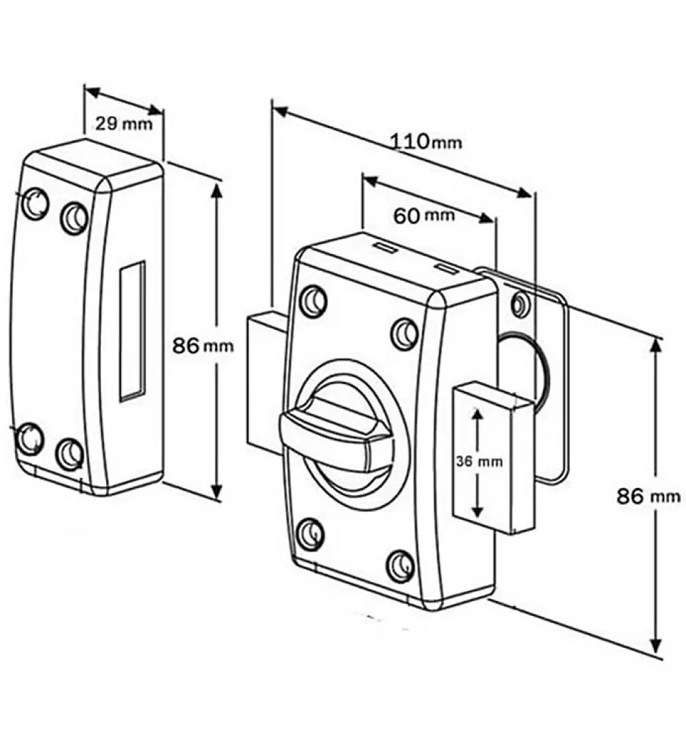 Verrou de porte à bouton et clé Cylindre 50 mm 3 clés crantées Anti crochetage