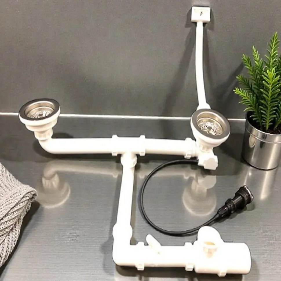 Vidage automatique CUIPD671-D pour évier 2 bacs inox - Siphon gain de place
