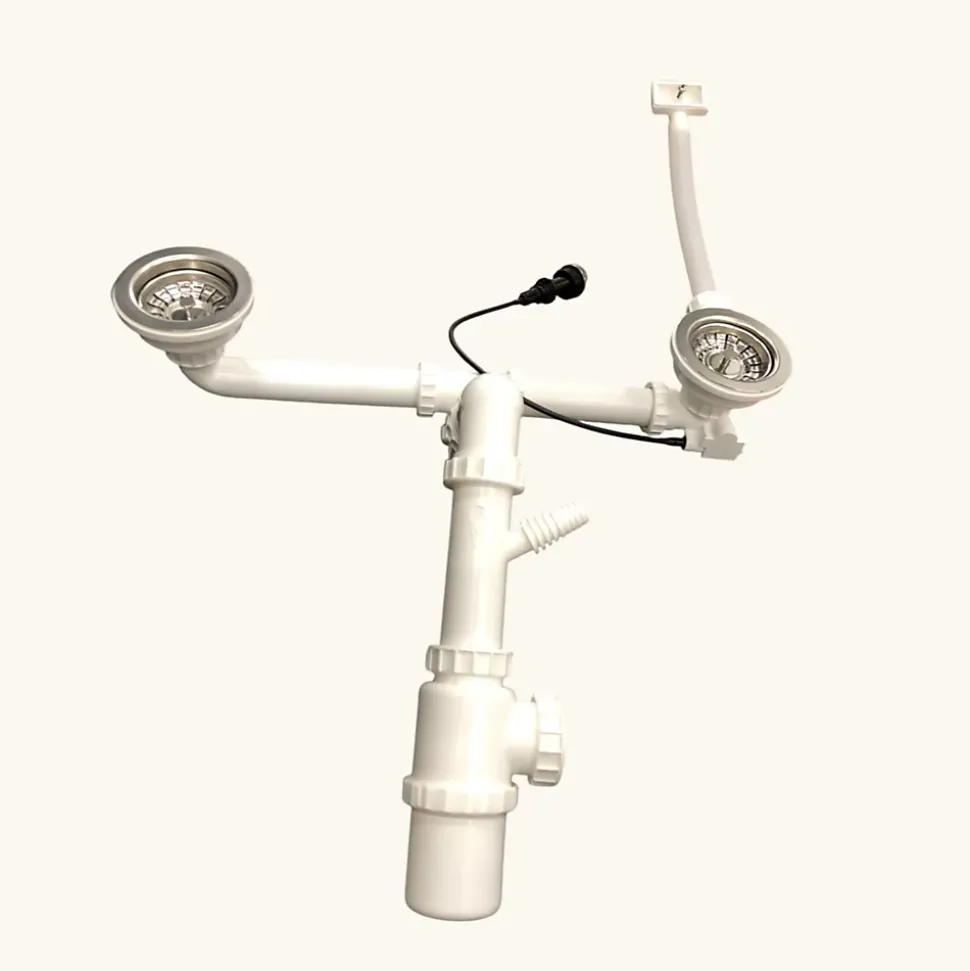 Vidage automatique CUIPD671-D pour évier 2 bacs inox - Siphon gain de place