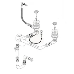 Vidage automatique gain de place CUIPD316 pour évier 2 bacs - Siphon gain de place