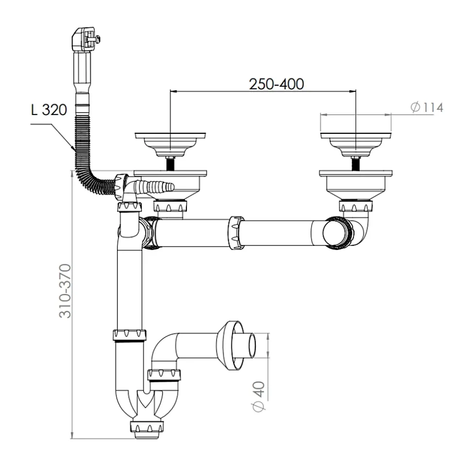 Vidage CUIPD663-A pour évier inox NINO 2 bacs 120 cm - Siphon gain de place