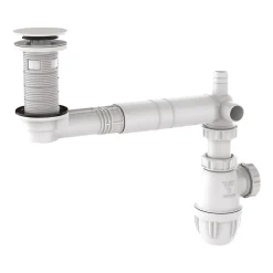 Vidage de lavabo universel avec tubulure extra-plate, siphon déporté, prises Valentin