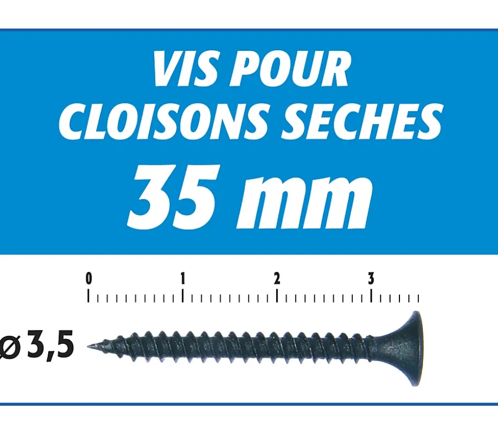 Vis Auto Perceuse 35 mm Semin - Fixation des Plaques de Plâtre sur l'Ossature - Intérieur - Boîte de 1000 Pièces (Lot de 3000)