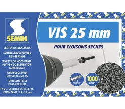 Vis Auto Perceuse 25 mm Semin - Fixation des Plaques de Plâtre sur l'Ossature - Intérieur - Boîte de 1000 Pièces