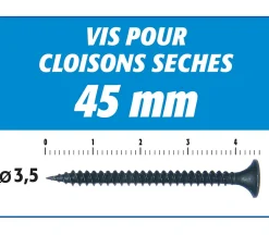 Vis Auto Perceuse 45 mm Semin - Fixation des Plaques de Plâtre sur l'Ossature - Intérieur - Boîte de 1000 Pièces