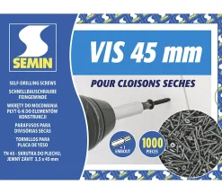 Vis Auto Perceuse 45 mm Semin - Fixation des Plaques de Plâtre sur l'Ossature - Intérieur - Boîte de 1000 Pièces