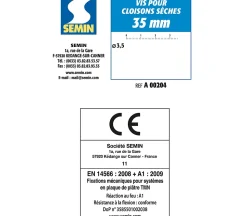 Vis Auto Perceuse 35 mm Semin - Fixation des Plaques de Plâtre sur l'Ossature - Intérieur - Boîte de 1000 Pièces