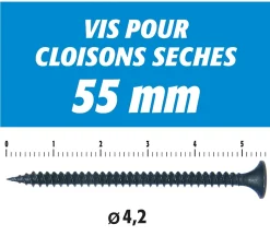 Vis Auto Perceuse 55 mm Semin - Fixation des Plaques de Plâtre sur l'Ossature - Intérieur - Boîte de 500 Pièces (Lot de 1500)