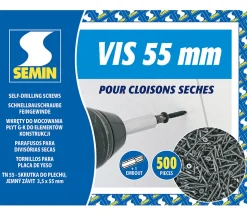Vis Auto Perceuse 55 mm Semin - Fixation des Plaques de Plâtre sur l'Ossature - Intérieur - Boîte de 500 Pièces (Lot de 1500)