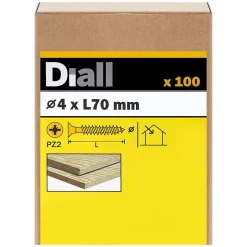 Vis à bois pozidriv tête fraisée zinguée jaune 4x70 mm - 100 pièces