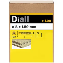 Vis à bois pozidriv tête fraisée zinguée jaune 5x80 mm - 100 pièces
