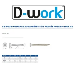 200 Vis Bois Tête Fraisée Pozidriv 3 x 25 mm - Inox A4 - D-Work
