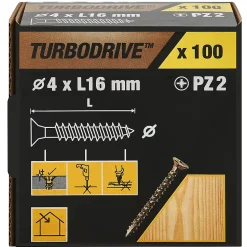 Vis à bois Turbodrive Premium pozidriv zinguée jaune 4x16 mm - 100 pièces