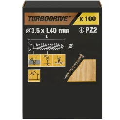 Vis à bois Turbodrive Premium pozidriv zinguée jaune 3.5x40 mm - 100 pièces