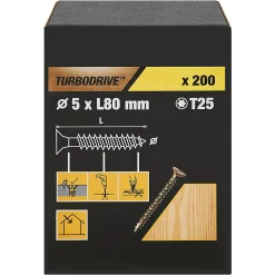 Vis à bois Turbodrive Premium torx zinguée jaune 5x80 mm - 200 pièces