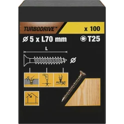 Vis à bois Turbodrive Premium torx zinguée jaune 5x70 mm - 100 pièces