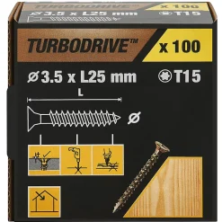 Vis à bois Turbodrive Premium torx zinguée jaune 3.5x25 mm - 100 pièces