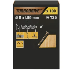 Vis à bois Turbodrive Premium torx zinguée jaune 5x50 mm - 100 pièces