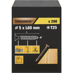 Vis à bois Turbodrive Premium torx zinguée jaune 5x60 mm - 200 pièces