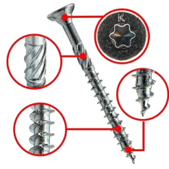 Vis à bois zinguée blanc - tête fraisée - filetage partiel - empreinte torx - pointe anti-fendage 6 x 180 - Boîte de 100