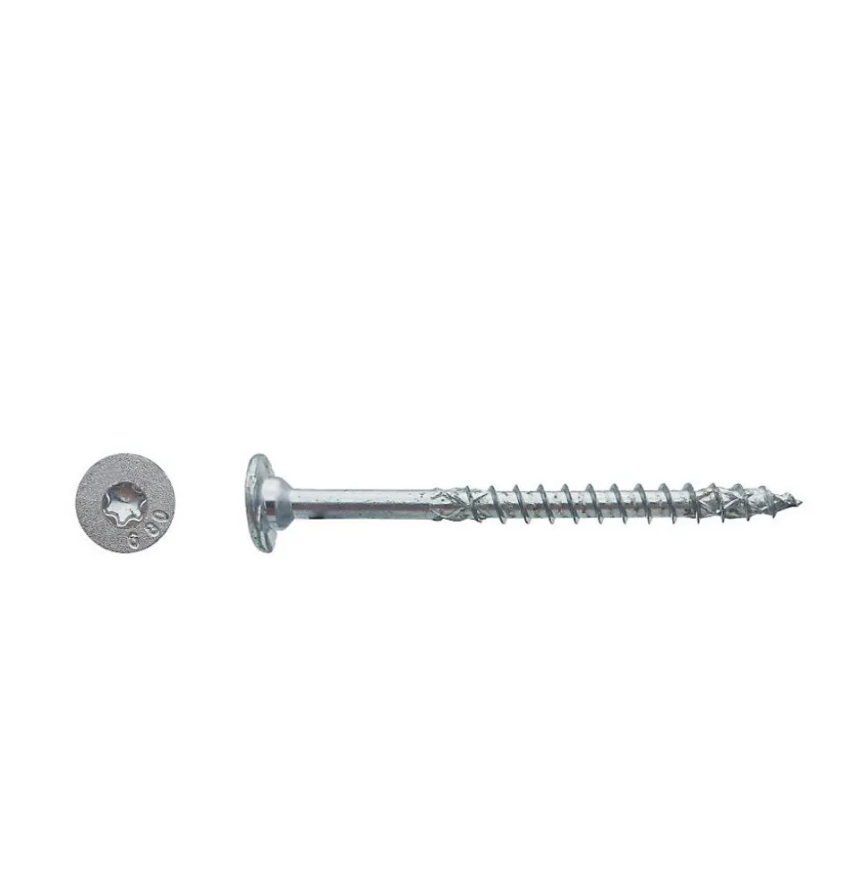 100 Vis Charpente Bois FWX Tête Cylindrique Plate Torx TTX40 Filet DXAS+ 8 x 50 mm - Zingué Cr3 WAX - D-Work