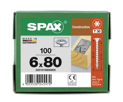 Vis de charpente tête ronde Spax Wirox 6 x 80 mm filetage total - 100 pièces