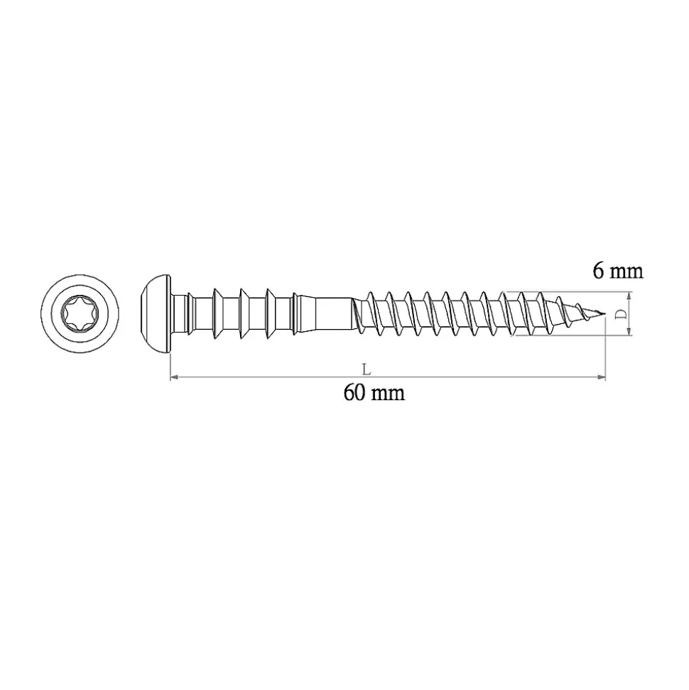 Vis de châssis PVC zinguée avec tête peinte en blanc, 6x60 mm - 6 pièces