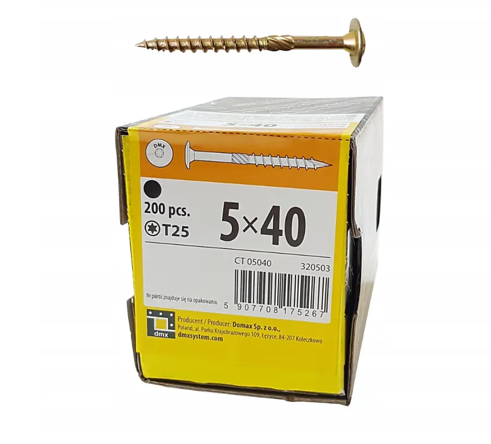 Vis de construction en bois Domax à tête fraisée, zinguée jaune, 8 x 220 mm 50 pcs