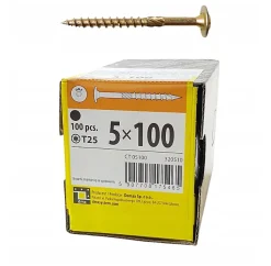 Vis de construction en bois Domax à tête disque, zinguée jaune, 5 x 100 mm 100 pcs