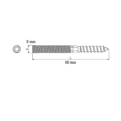 Vis à double filetage (métal/bois) 8x60 zingués mm - 5 pièces