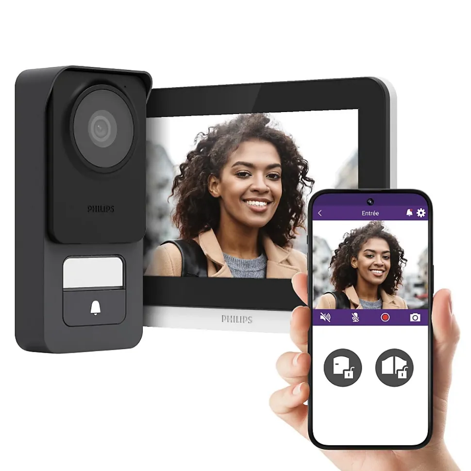 Visiophone filaire et connecté 3K Philips WelcomeEye Connect 3 avec écran supplémentaire et transformateur