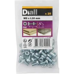 20 vis métaux acier zingué 5 x 10 mm