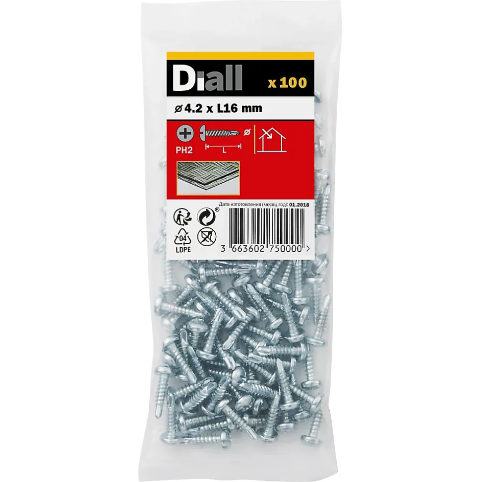 Vis zinguée autoperceuses à tête cylindrique, 4,2x16 mm - 100 pièces